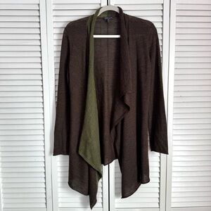 Eileen Fisher Royal Alpaca Asymmetrical Draped Open Front Cardigan Brown Medium